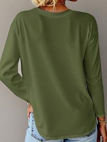 EMERY ROSE Camiseta de manga larga con cuello redondo y estampado de letras, informal, para otoño - Verde - Ver 2