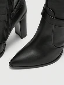 CUCCOO BIZCHIC Hochwertige Herbst/Winter Schnallen Pendler Schwarz Kniehohe Stiefel, Spitze Zehe Plateau Absatz Elegante Damenstiefel, Modischer vielseitiger neuer Stil Lange Stiefel, die weiblichen Charme und Eleganz zeigen - Schwarz - Übersicht 8