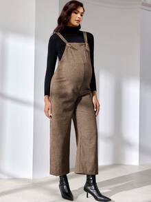 MaterniWear 孕妇纯色简约休闲连体裤 - 棕色 - 查看 3