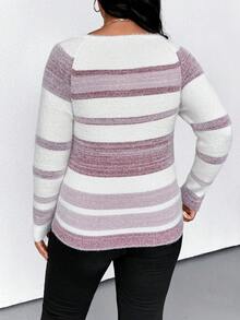 SHEIN 大码休闲拼色条纹毛衣，秋冬 - 彩色 - 查看 2