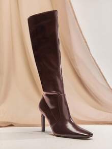 SHUZIA Botas hasta la rodilla con tacón de aguja minimalista y clásico para mujer - Marrón - Ver 3
