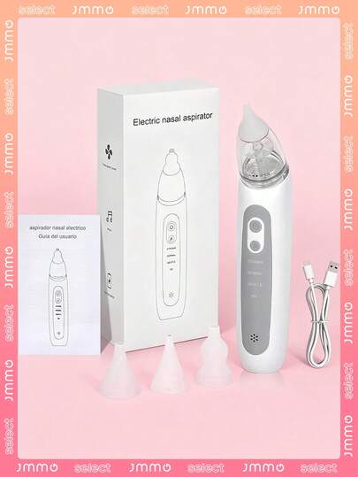JMMO Portable USB Rechargeable Electric Nasal Aspirator, 3 Adjustable Suction Levels, Electric Nose Cleaner, Snot Extractor With Music, With 3 Silicone Heads