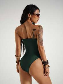 StreetHx Streetwear Women's Sleeveless Strapless Bodysuit, Summer - Dark Green - View 2