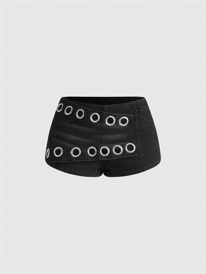 ROMWE Grunge Punk Váy ngắn denim họa tiết kim loại nặng Y2K Retro Punk dành cho nữ