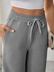 EURMUSE Quần nỉ dáng đứng có túi và đường khâu tỉ mỉ dành cho nữ - Màu Xám nhạt - Xem 5