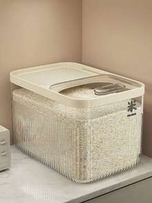 Clear Color Household Sealing Sliding Lid Rice Storage Container, Flour, Grains Cereal Dispenser,Sealed Rice Bucket For Household Use, Insect-Proof And Moisture-Proof Rice Storage Box, Latest Rice Storage Container, Moth-Proof Rice Tank - White - View 2