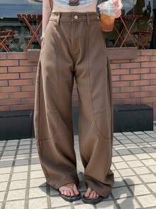 DAZY 女式标准腰哈伦裤设计休闲牛仔裤 - 卡其色 - 查看 3