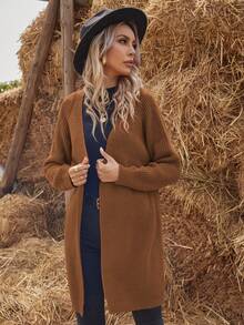 EMERY ROSE 纯色插肩袖开衫、长袖上衣 - 咖啡棕 - 查看 3