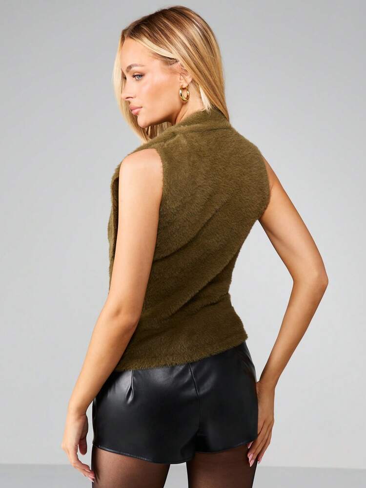 MISSGUIDED Flauschiges gestricktes Trägershirt mit Schal-Ausschnittdetail, Herbst-Winter Layering Grundlage