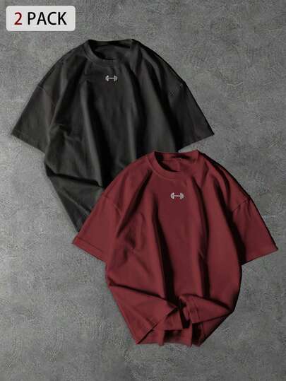 Sport MetroGents 男士杠铃印花宽松圆领短袖运动T恤