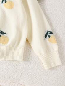 Teenage Girls' Loose Fit Crew Neck Long Sleeve Fuzzy Warm Layering Sweater, Minimalist Jacquard Bow Accent, Casual Versatile Back To School Sweater, Milky White - Beige - View 3