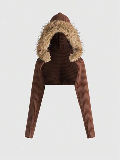 Y2K Retro Sexy Crop Hoodie Jacket With Faux Fur Collar, Versatile
