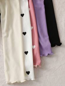 SHEIN LMoss Kids 少女休闲基础款纯色针织弹力长袖打底衫上衣多件装，非常适合秋冬季休闲日常穿着及上学穿着，必备百搭单品 - 彩色 - 查看 4