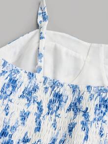 SHEIN Đầm midi hai dây họa tiết hoa xanh trắng cho bé gái tuổi teen, thích hợp cho ngày Valentine, kỳ nghỉ, lễ hội, phong cách cổ điển, đi biển, thanh lịch, dễ thương. Đầm hoa xanh trắng, đầm dự tiệc trà, đầm hoa xanh, đầm dự tiệc ngoài trời. - Xanh và trắng - Xem 6