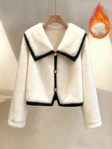 GlowEve 女士奢华优雅拼布派对鸡尾酒加厚人造毛皮夹克，适合通勤和外出 - 黑與白 - 查看 3