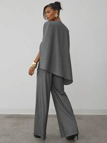 Hauture 女士性感办公室休闲垫肩不对称下摆商务连衣裙 - 灰色 - 查看 5