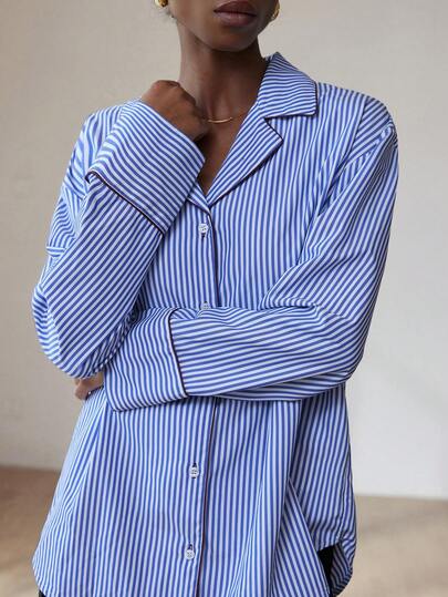 Aveloria Modichic Fashionable Contrast Striped Shirt With Sophisticated Collar