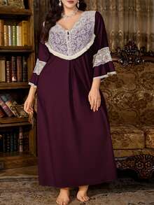 PalaceNights Camisón vintage con volantes de encaje, talla grande, otoño e invierno - Morado - Ver 6