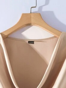 SHEIN Clasi 女士优雅长袖缎面斜纹布衬衫和网眼 2 件套，适合日常穿着和场合 - 香檳色 - 查看 6