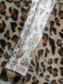 Elamini Áo khoác cardigan lông thỏ ve áo họa tiết da báo thu/đông mới dành cho nữ, phong cách cổ điển - màu nâu - Xem 8