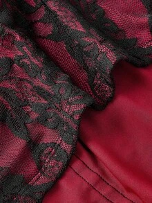 SHEIN MOD 大码女式蕾丝抹胸系带撞色性感吸血鬼风格紧身胸衣，适合秋季、冬季、万圣节、乡村风、外出穿着，90年代哥特风，圣诞节 - 黑色 - 查看 5