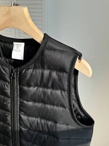 SHEIN 2 件女童休闲黑色拉链无袖加厚背心套装，适合上学和通勤，秋冬季 - 黑色 - 查看 8