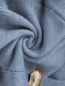 Franclia V领针织开衫，贝壳纽扣，优雅日常，秋冬 - 霧霾藍 - 查看 4