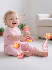 Zazumi 1PC Single Double Head Pink Bunny Rattle Teether Toy Baby Infant Sensory Learning Toy Chewable   Developmental Gift - Multicolor - View 2