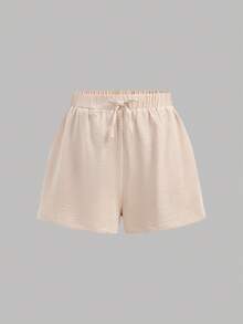 SHEIN Girlism 3 件套青少年女孩休闲白色吊带背心、短裤和衬衫 - 卡其色 - 查看 6