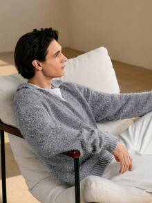 RONVEXI Suéter masculino de lã quente de cor sólida e manga comprida, moderno para outono/inverno - Cinza - Ver 9