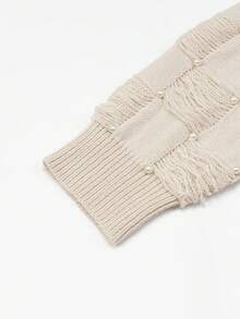 Manfinity Hypemode Sweater Kasual Pria Longgar Leher V dengan Dekorasi Mutiara Imitasi, Musim Gugur/Musim Dingin, Atasan Lengan Panjang - Aprikot - View 4