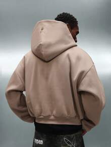 PLAYBOY X SUMWON Crop Fit Oversized Pullover Hoodie With Large Letter P Logo Centre Pocket Drawstring For Winter Casual Wear - Brown - View 3