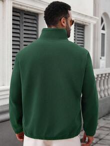 Manfinity CasualCool Autumn/Winter Fleece Stand Collar Half Zip Long Sleeve Loose Thickened Casual Sports Pullover Sweatshirt Men Solid Color Fitness Gym Training Knit Jacket