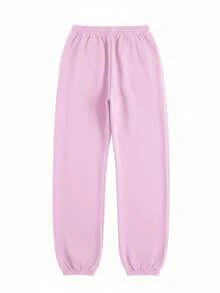 SHEIN BASICS Celana Rajut Wanita Kasual Longgar dengan Kantong Warna Polos/Musim Panas - Mauve Purple - View 2