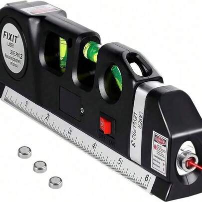 1PC Of Black Laser Level, Multi-Purpose Cross-Line Laser Instrument, 8-Foot Measuring Ruler With Both Standard And Metric Scales