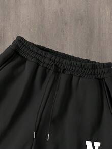 Manfinity Homme 男士纽约字母印花休闲简约通勤卫衣和运动裤套装（2件套），秋冬季，保暖内衬 - 彩色 - 查看 4