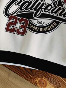 SHEIN Playful Pals 1 套年轻男孩休闲时尚运动风格“California 23”字母图案长袖圆领运动衫和运动裤套装，适合外出、运动和上学，秋冬季 - 彩色 - 查看 4