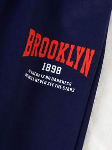 Young Boy Letter Print Zip-Up Polo Sweatshirt And Pants Casual Outfit - Navy - View 5