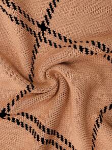Elenzga Plus Size Women Plaid Round Neck Drop Shoulder Long Sleeve Casual Loose Pullover Sweater, Autumn/Winter - Orange - View 8