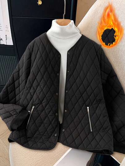 GlowEve CURVE 大码纯色前扣口袋绗缝加厚外套