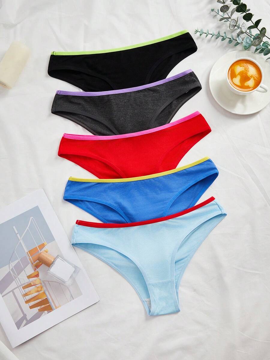 Snug Zone 5pcs/Pack Women's High Elastic Comfortable Contrast Color Briefs - Multicolor - View 1