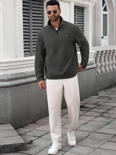 Manfinity CasualCool 秋冬羊毛立领半拉链长袖宽松加厚休闲运动套头衫男士纯色健身健身房训练针织外套