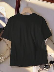 SHEIN Clasi Plus Size Women LUNE Short Sleeve T-Shirt, Casual Color Blocking, Versatile For Summer, Daily Wear, Polo Collar, Suitable For Sports, Business, Commuting - Black - View 2