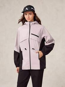 OutZeal Chaqueta impermeable de mujer para exteriores, con múltiples bolsillos con cremallera, cintura con cordón y bloques de color, para senderismo y camping en otoño - Multicolor - Ver 7