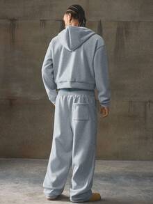 AXEPEAK 男士纯色长袖拉链连帽衫和运动裤休闲套装，秋冬 - 灰色 - 查看 2