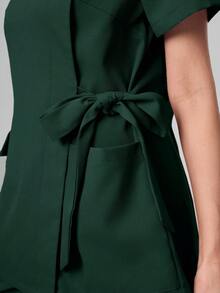 Scrubzie Anti-Wrinkle Short Sleeve Tie-Up Long Shirt And Long Pants Scrub Uniform Set - Dark Green - View 3