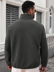 Manfinity CasualCool 秋冬羊毛立领半拉链长袖宽松加厚休闲运动套头衫男士纯色健身健身房训练针织外套 - 深灰色 - 查看 2