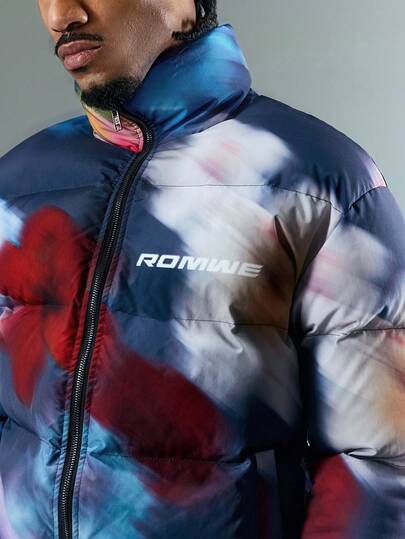 Street Life Veste matelassée à manches longues en coton chaud avec imprimé floral pour hommes