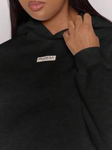 MUSERA Plus Overszied Patch Logo Hoodie Top Fall Autumn Winter Casual Everyday Basics Cosy