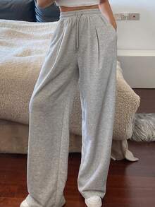 Dazy Tall 女式高腰/长款休闲束腰运动裤 - 淺灰色 - 查看 1